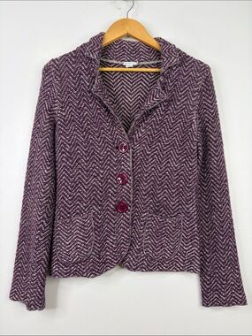 Marella Sweater Womens Medium Purple White Herringbone Knit Blazer Jacket